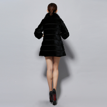 Load image into Gallery viewer, Natural Rabbit Fur Coat Full Pelt Luxury Fox Fur Collar Women Overcoat Winter Outwear