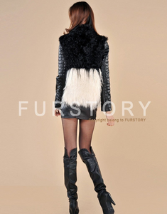 Women's Natural Fur Coat with Genuine Sheep Leather Sleeve