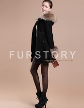 Load image into Gallery viewer, Winter Pig Leather Suede Windbreak with Natural Raccoon Fur Hood Slim Waist Women&#39;s Coats