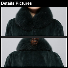 Load image into Gallery viewer, Women&#39;s Natural Rex Rabbit Fur Coats with Real Fox Fur Collar and Lamb Cuff Coat Female
