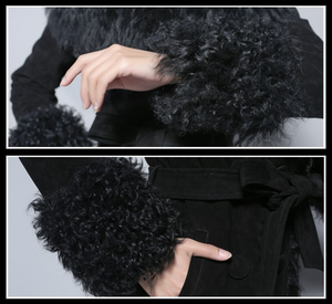 Lamb Fur Collar Coat Top Grade Genuine Sheep Leather Full Sleeve Jacket
