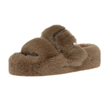 Load image into Gallery viewer, Womens Open Toe Slipper with Cozy Lining， Faux Rabbit Fur Sandals 22S04