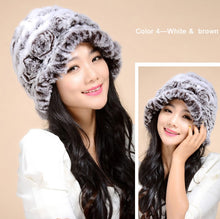 Load image into Gallery viewer, Warm Hat Winter Cap Winter Beanie Women&#39;s Knitted Real Rex Rabbit Fur Hat Cloche Fedora Cap Fur Story FS14607