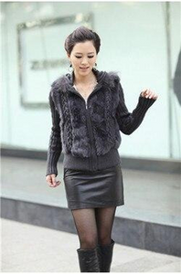 Women's Coats Fur Coats Real Knit Rabbit Fur Big Hood Thick Sweater Coats 010102