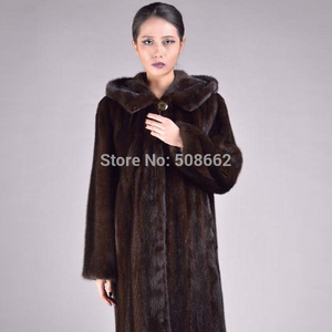 Women's Natural Mink Fur Coat Women Hood Full Winter Coat Women Dress