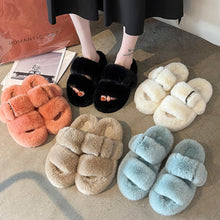 Load image into Gallery viewer, Womens Open Toe Slipper with Cozy Lining， Faux Rabbit Fur Sandals 22S04