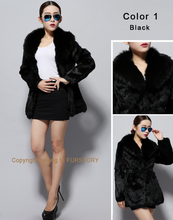 Load image into Gallery viewer, Natural Rabbit Fur Coat Fox Fur Collar Super Slim Waist Women Jacket Winter Overcoat