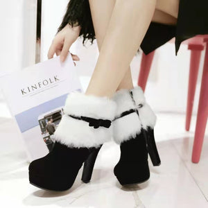 Women High Heel Snow Boots Winter Warm Comfort Platform Ankle Booties 22S32