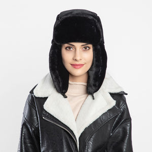 Women's Fur Trapper Hat with Sheepskin Earflap Warm in winter 22616