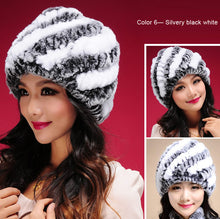 Load image into Gallery viewer, Women Knitted Real REX Rabbit Fur Hat Skullies Beanie Headgear 060108