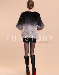 Women's Rabbit Fur Coat Knitted Gradient Color Natural  Fur Coat Female