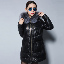 Load image into Gallery viewer, Women&#39;s Genuine Sheep Leather Down Coats Real Fox Fur Hood Warm Leather Down Coat Female