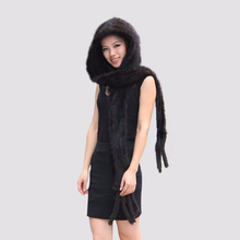 Load image into Gallery viewer, Women&#39;s Beanie Knitted Real Mink Fur Scarf Hat Neckwarmer Wrap Cap 13612