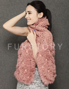 Real Knitted REX Rabbit Fur Scarf Beautiful Long Wrap Cape Shawl Neck Warmer Patches Color Top Quality FS15505