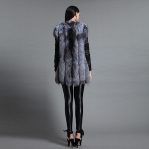 Natural Fox Fur Vest for Women Winter Thick Vertical Stripe Natural Fox Fur Waistcoat
