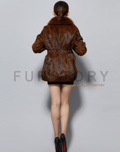 Load image into Gallery viewer, Natural Rabbit Fur Coat Fox Fur Collar Super Slim Waist Women Jacket Winter Overcoat