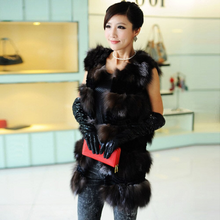 Load image into Gallery viewer, Natural Rabbit Fur and Silver Fox Fur Vest Female Women&#39;s Real Fur Vest