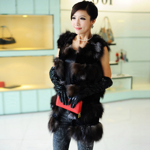 Natural Rabbit Fur and Silver Fox Fur Vest Female Women's Real Fur Vest