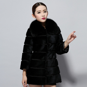 Natural Rabbit Fur Coat Full Pelt Luxury Fox Fur Collar Women Overcoat Winter Outwear