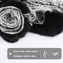 Load image into Gallery viewer, Women&#39;s Rex Rabbit Fur Scarf Ladies Flowers Crochet Winter Warm Knitted Fashion Scarf Scarves for Women