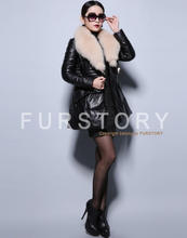 Load image into Gallery viewer, Genuine Leather Coat Down Jacket Luxury Fox Fur Collar Women Overcoat