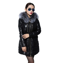 Load image into Gallery viewer, Women&#39;s Genuine Sheep Leather Down Coats Real Fox Fur Hood Warm Leather Down Coat Female