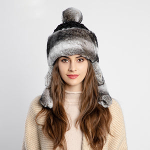 Women's Fur Trapper Hat with Sheepskin Earflap Warm Bomber Hat Winter hat 22615