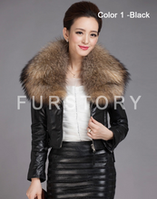 Load image into Gallery viewer, Women&#39;s Short Genuine Sheep Leather Coat with Raccoon Fur Collar