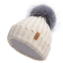 Load image into Gallery viewer, Knitted Beanie Hat with Fur Pom