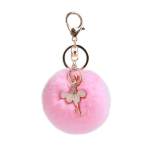 Fur Story FS16819 Fur Pom Pom KeyChain Bag Car Purse Charm Fluffy Fur Keychain Ball