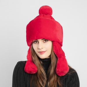 Women's Fur Trapper Hat with Sheepskin Earflap Warm Bomber Hat Winter hat 22615