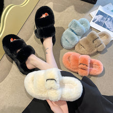 Load image into Gallery viewer, Womens Open Toe Slipper with Cozy Lining， Faux Rabbit Fur Sandals 22S04