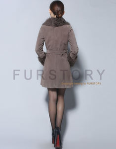 Lamb Fur Collar Coat Top Grade Genuine Sheep Leather Full Sleeve Jacket