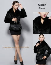 Load image into Gallery viewer, Women&#39;s Rabbit Fur Coat Luxury Buckle Slim Waist Real Fur Coat Female Winter Fox Fur Collar Jackets