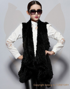 Women's Knitted Real Rabbit Fur Vest Europe Latest Style Long Vest Waistcoat Jacket