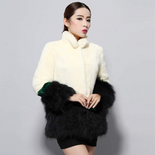 Load image into Gallery viewer, Natural Rex Rabbit Fur Coat Real Raccoon Fur Trim Sleeve Cuff Jacket  Thick Fur Overcoat