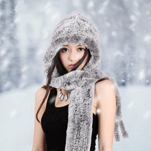 Load image into Gallery viewer, Fur Hooded Scarf Hat Scarves Hood Scarf Beanie For Women Head Neck Warmer Winter With Rabbit Fur