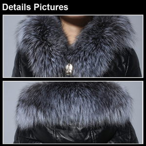 Women's Genuine Sheep Leather Down Coats Real Fox Fur Hood Warm Leather Down Coat Female