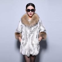 Load image into Gallery viewer, Real Rabbit Fur Coat with Raccoon Fur Collar and Cuff Jacket Overcoat  010130