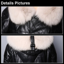 Load image into Gallery viewer, Real Sheep Leather Down Coat for Women Winter Long Overcoat Hood Jackets 151245