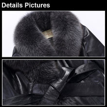 Load image into Gallery viewer, Genuine sheep leather overcoat coat for women fox fur collar and cuff and placket UE 161185