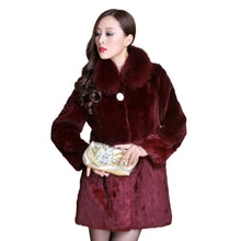 Load image into Gallery viewer, Real REX Rabbit Fur Coat Fox Fur Collar Long Winters&#39; Coat Jacket Women&#39; Overcoat 3 Colors Top Quality Fur FS13064