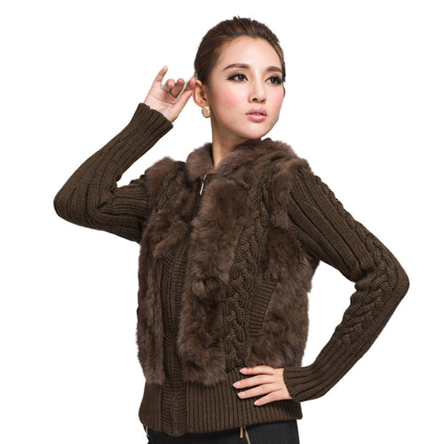 Women's Coats Fur Coats Real Knit Rabbit Fur Big Hood Thick Sweater Coats 010102