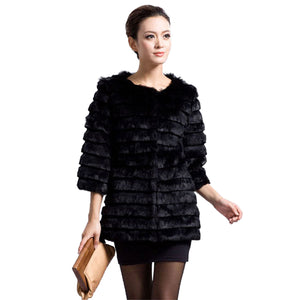 Women's  Long Style  Real Rabbit Fur Coat Full Pelt Natural Fur Coat 010109