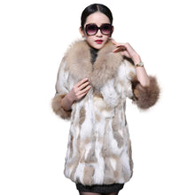 Load image into Gallery viewer, Real Rabbit Fur Coat with Raccoon Fur Collar and Cuff Jacket Overcoat  010130