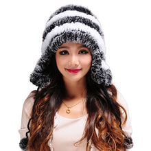 Load image into Gallery viewer, Real knitted Rex rabbit fur hat Beanie skullies cap ear muff earwarmer 060123