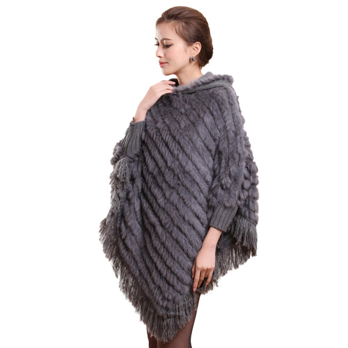 Women's Handmade Knitted Real Rabbit Fur Autumn Winter Fur Pashmina 070121