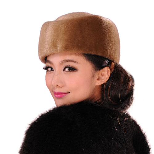 Women's Winter Hat Real Whole Mink Fur Hat Ladies' Pillbox Seal Hat 13614