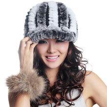 Load image into Gallery viewer, Women&#39;s Hats Winter Real Rex Rabbit Fur Hat Wool Visor Ski Hat Cap 13615