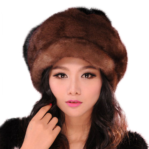 Women's Winter Hats Real Full Mink Fur Hats Women's Peaked Caps 13617
